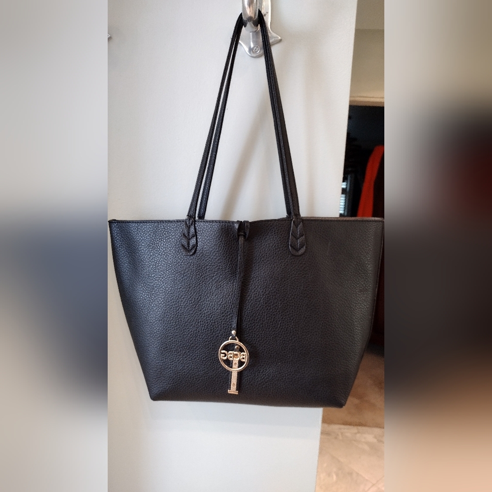 BCBG black leather tote